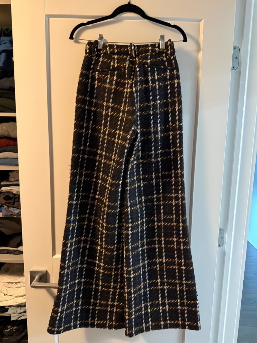L'Agence Size 0 NWT Women's Black Tweed Plaid High-Rise Wide-Leg Pilar Pants - Picture 3 of 5